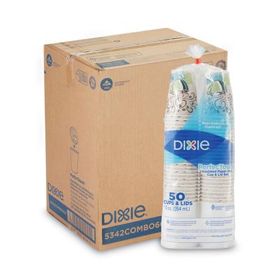 Dixie 5342COMBO6CT PerfecTouch Paper Hot Cups & Lids Combo Bag, 12 oz, 50/Pack, 6/Packs per Carton - Case of 300