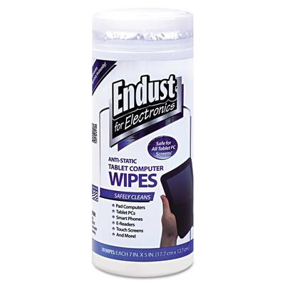 Endust 12596 Tablet and Laptop Cleaning Wipes, Unscented, 70/Tub