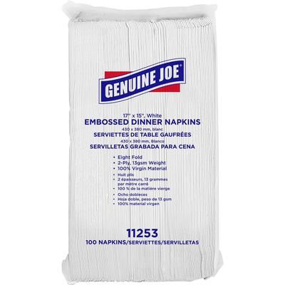 Genuine Joe 11253 Embossed Dinner Napkins, 2-Ply, White, Case of 30 - Case of 3000