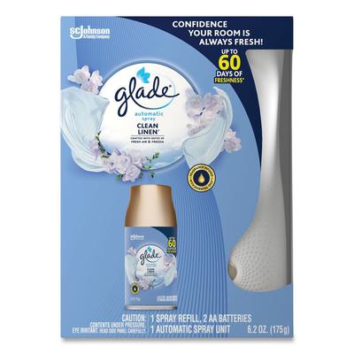 Glade 329349 Automatic Air Freshener Starter Kit, Spray Unit and Refill, Clean Linen, 6.2 oz, 4/Carton - Case of 4