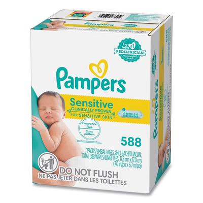 Pampers® 07325 Sensitive Baby Wipes, 1-Ply, 6.7 x 7, Unscented, White, 84/Pack, 7/Carton - Case of 7