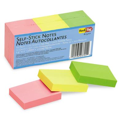 Redi-Tag/B. Thomas Enterprises 23701 Self-Stick Notes, 1 1/2 x 2, Neon, 12 100-Sheet Pads/Pack - Pack of 12