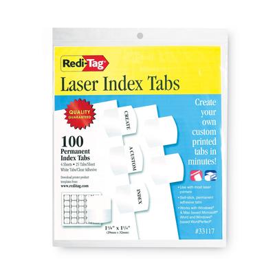 Redi-Tag/B. Thomas Enterprises 33117 Laser Printable Index Tabs, 1/5-Cut Tabs, White, 1.13