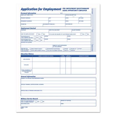 TOPS 3288 Comprehensive Employee Application Form, 8.5 x 11, 1/Page, 25 Forms - Pack of 25 TOP3288
