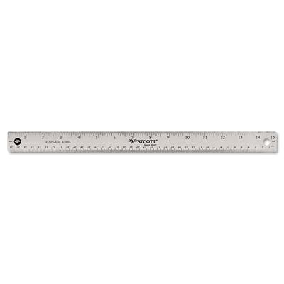 Westcott® 10416 Stainless Steel Office Ruler With Non Slip Cork Base, Standard/Metric, 15