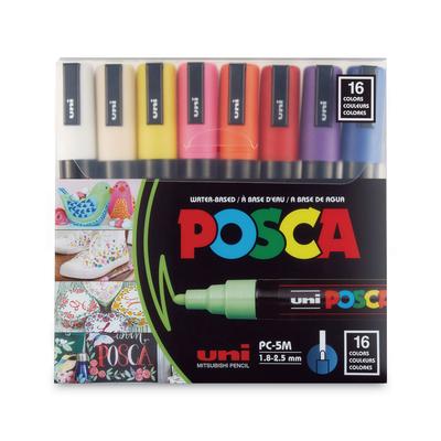 Uni-Ball PC5M16C POSCA Permanent Specialty Marker, Medium Bullet Tip, Assorted Colors, 16/Pack - Pack of 16 UBCPC5M16C