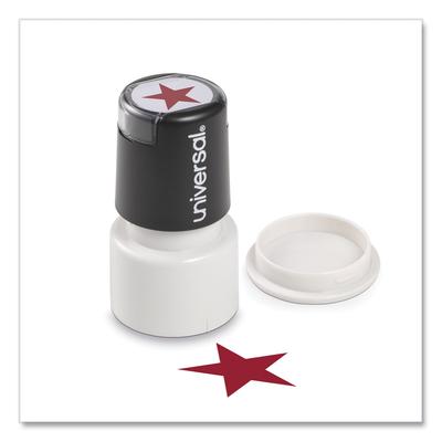 Universal Office Products 10081 Round Message Stamp, STAR, Pre-Inked/Re-Inkable, Red