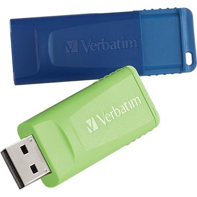 Verbatim 98713 USB Flash Drives, Retractable, Secure, 16GB, 2/PK, Assorted - Pack of 2