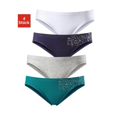 Bikinislip PETITE FLEUR, Kinder, Gr. 122/128, bunt (petrol, grau, meliert, marine, weiß), Obermaterial: 95% Baumwolle, 5% Elasthan, Glitzermuster, Unterhosen, schöner Basic für jeden Tag, mit floralem Glitzerdruck Image