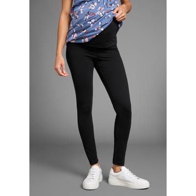 Umstandsleggings NEUN MONATE "Hose mit extrabreitem Umschlag, 2in1 Optik", Damen, Gr. 40/42, N-Gr, schwarz, Jersey, Obermaterial: 95% Baumwolle, 5% Elasthan, unifarben, Basic, eng lang, Hosen, Für Schwangerschaft und Stillzeit Image