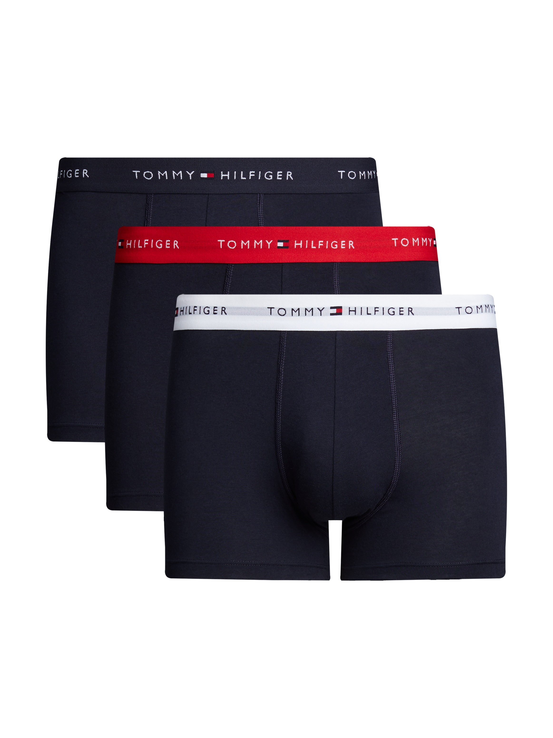 Trunk "TRUNK 3 PACK", Damen, Gr. M (50), 3 Stk., schwarz (primary rot, weiß, desert sky), Jersey, Obermaterial: 95% Baumwolle, 5% Elasthan, TOMMY HILFIGER UNDERWEAR, kontrastfarbene Details, unifarben mit Farbeinsatz, körpernah, Unterhosen, mit...
