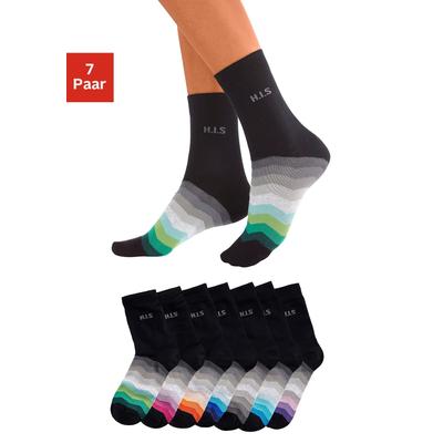 Basicsocken H.I.S, Damen, Gr. 39-42, schwarz, Polyamid, Baumwolle, Elasthan, unifarben mit Farbeinsätzen, elastisch, Socken, mit schwarzem Schaft Image