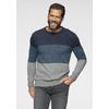 Rundhalspullover MAN'S WORLD "Bis Größe 5 XL", Herren, Gr. M (48/50), bunt (blau, petrol, grau), Strick, Obermaterial: 50% Baumwolle, 50% Polyacryl, gestreift, casual, regular fit, Rundhals, Langarm Rippstrickbündchen, Pullover, mehrfarbig