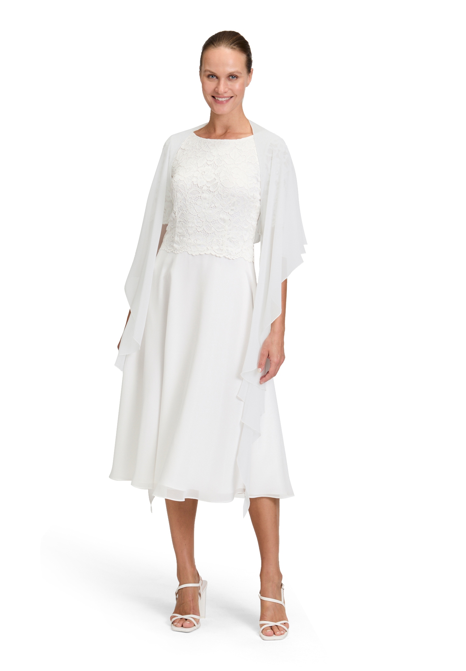 Multifunktionstuch VERA MONT "Damen mit Volant", Damen, Gr. M, rohweiß, Chiffon, Polyester, festlich, Modetücher Multifunktionstuch, Nahtführung