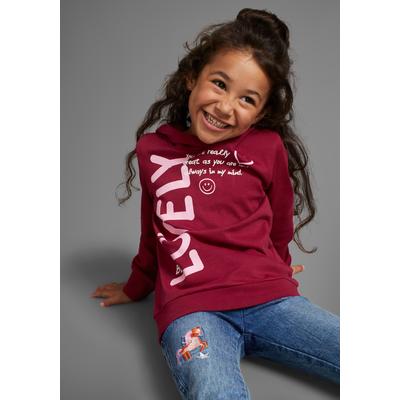 Langarmshirt KIDSWORLD "LOVELY - Print", Mädchen, Gr. 92/98, lila (beere), Interlock, Obermaterial: 100% Baumwolle, bedruckt, modisch, Basic Po-bedeckend, Langarm angesetztes Bündchen, Shirts, in längerer Form Image