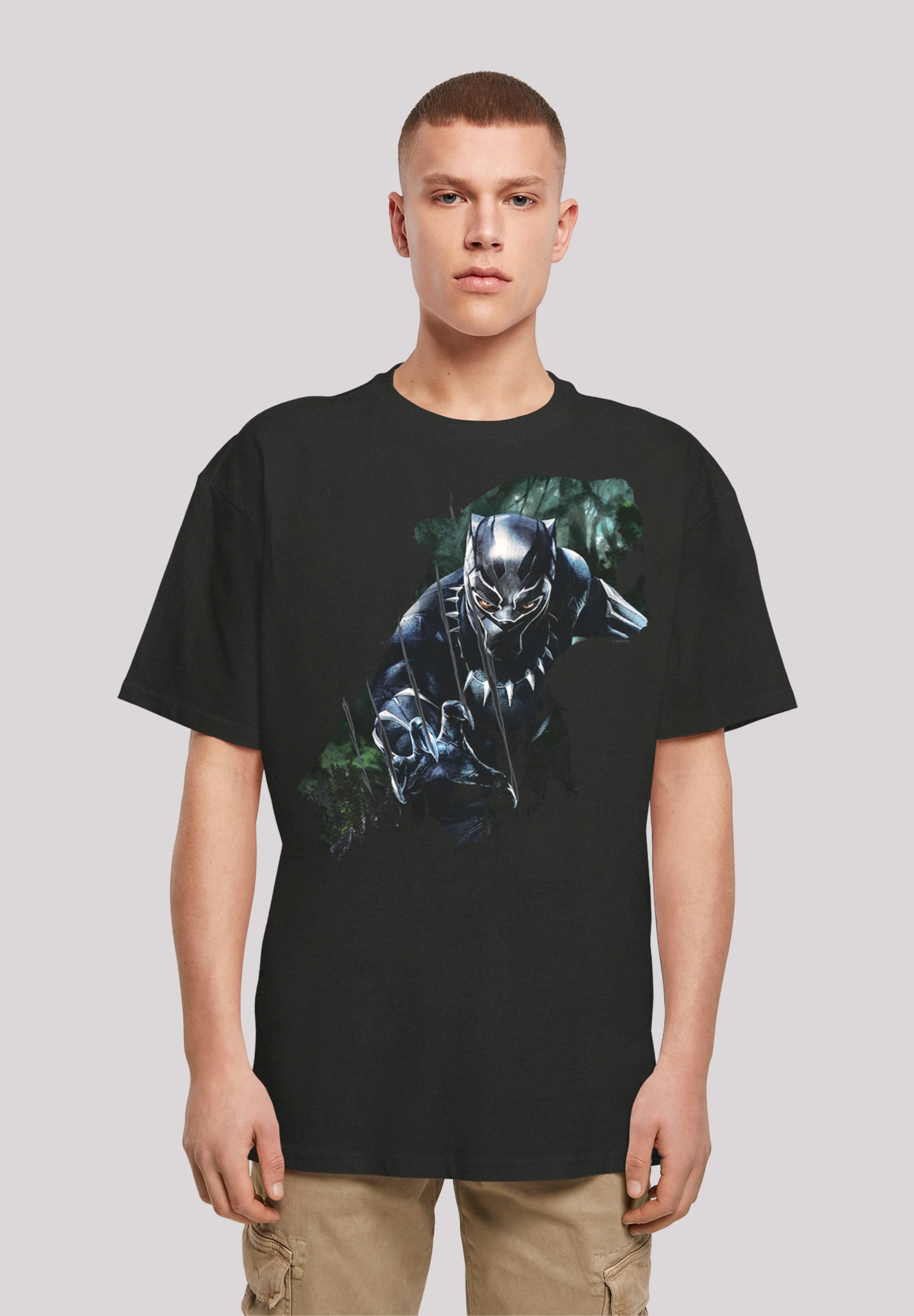 T-Shirt F4NT4STIC "Marvel Black Panther Wild Sillhouette", Herren, Gr. XXL, schwarz, Obermaterial: 100% Baumwolle, oversize, Rundhals, ohne Bündchen, Shirts, Print Image