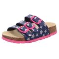 Hausschuh SUPERFIT "Fußbettpantolette WMS: Mittel", Kinder, Gr. 31, bunt (blau, pink sterne), Lederimitat, bedruckt, sportlich, Schuhe, Schlappen, Hausschuh mit allover Print, Größenschablone zum Download