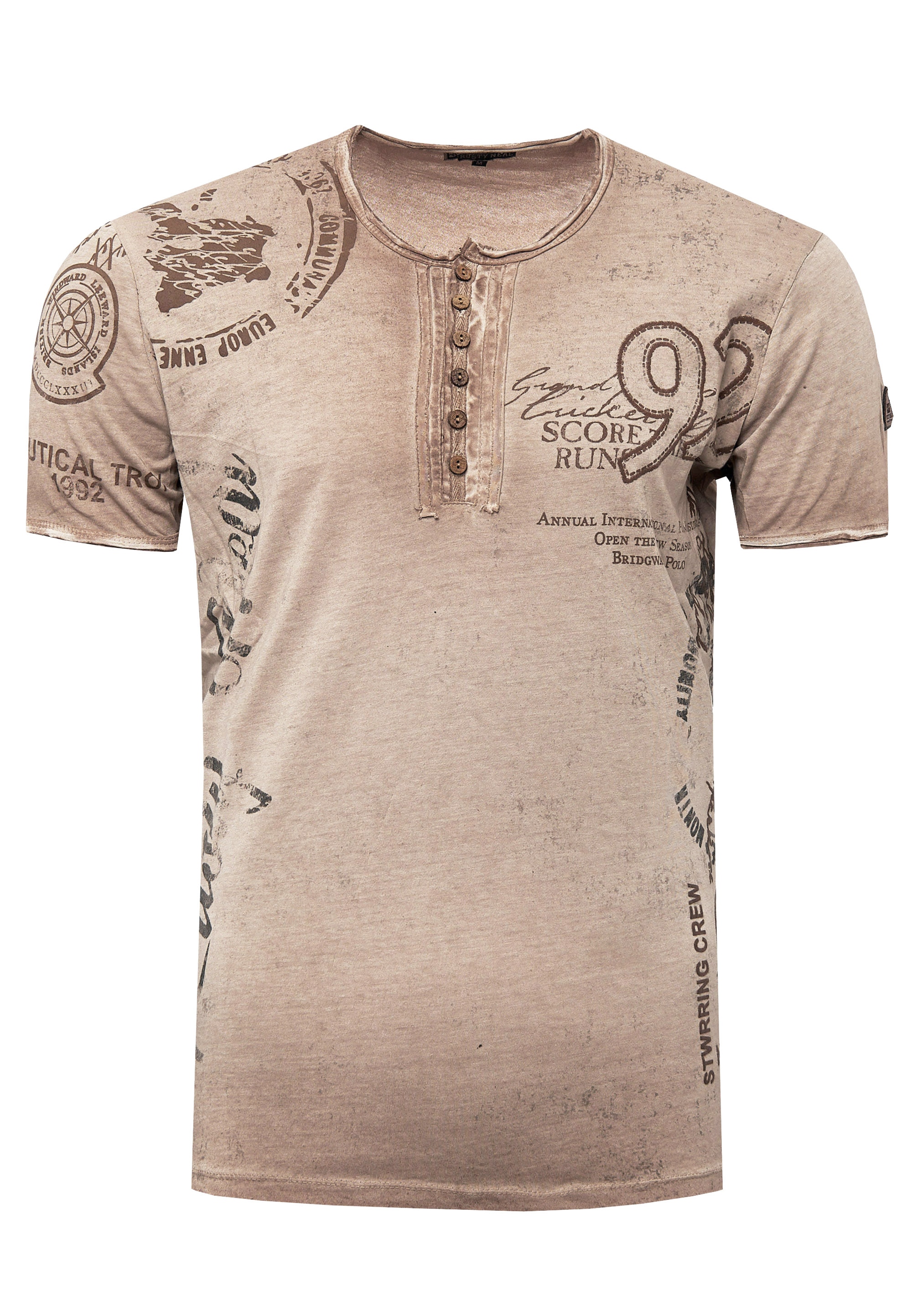 T-Shirt RUSTY NEAL, Herren, Gr. S, braun (camelfarben), 100% Baumwolle, bedruckt, Casual, normal, ohne Ausschnitt, Shirts, mit seitlichem Print Image
