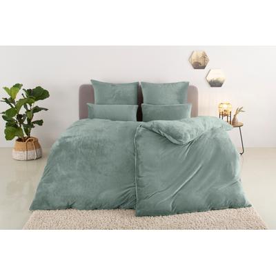 Bettwäsche MY HOME "Desner3", grün (jade), B/L: 135cm x 200cm, , Microfaser, B/L: 80cm x 80cm, Microfaser, Obermaterial: 100% Polyester, Bettwäsche, Bettwäsche mit Reißverschluss, Cashmere-Touch, kuschelig & weich Image