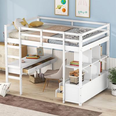 Kinder-Hochbett mit Schubladen und Schreibtisch unter dem Bett, weiß, 140 x 200 cm Image