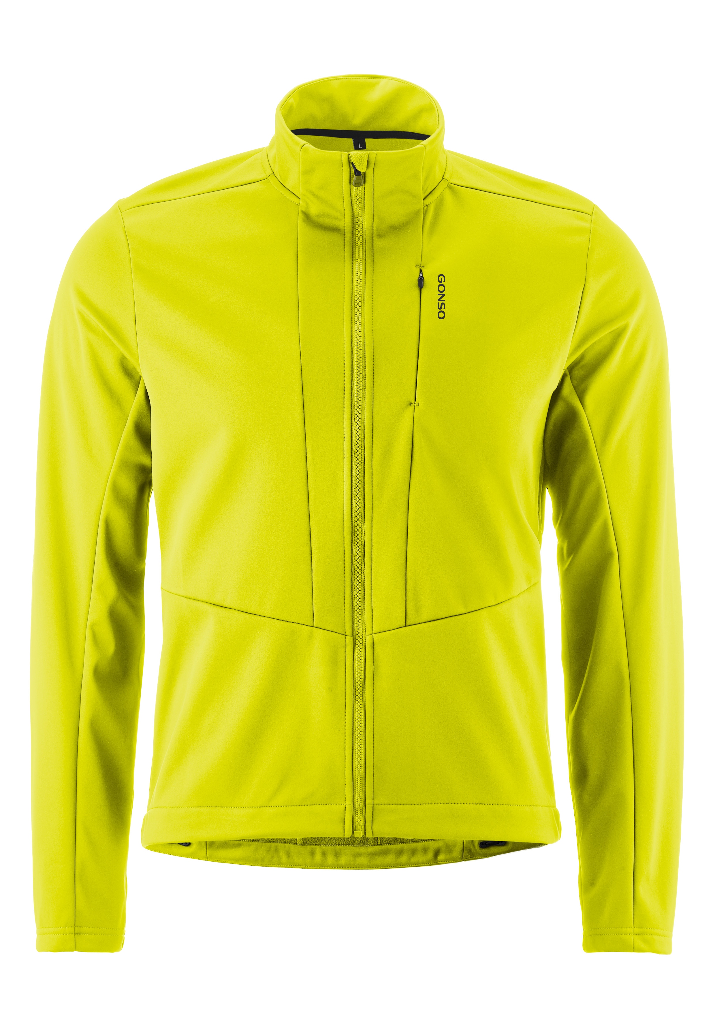 Fahrradjacke GONSO "ADVENTURE JACKET SOFTSHELL M", Herren, Gr. 5XL, gelb (neongelb), 100% Polyester, Rundhals, Jacken, Herren Softshell-Jacke, Radjacke slim fit Image