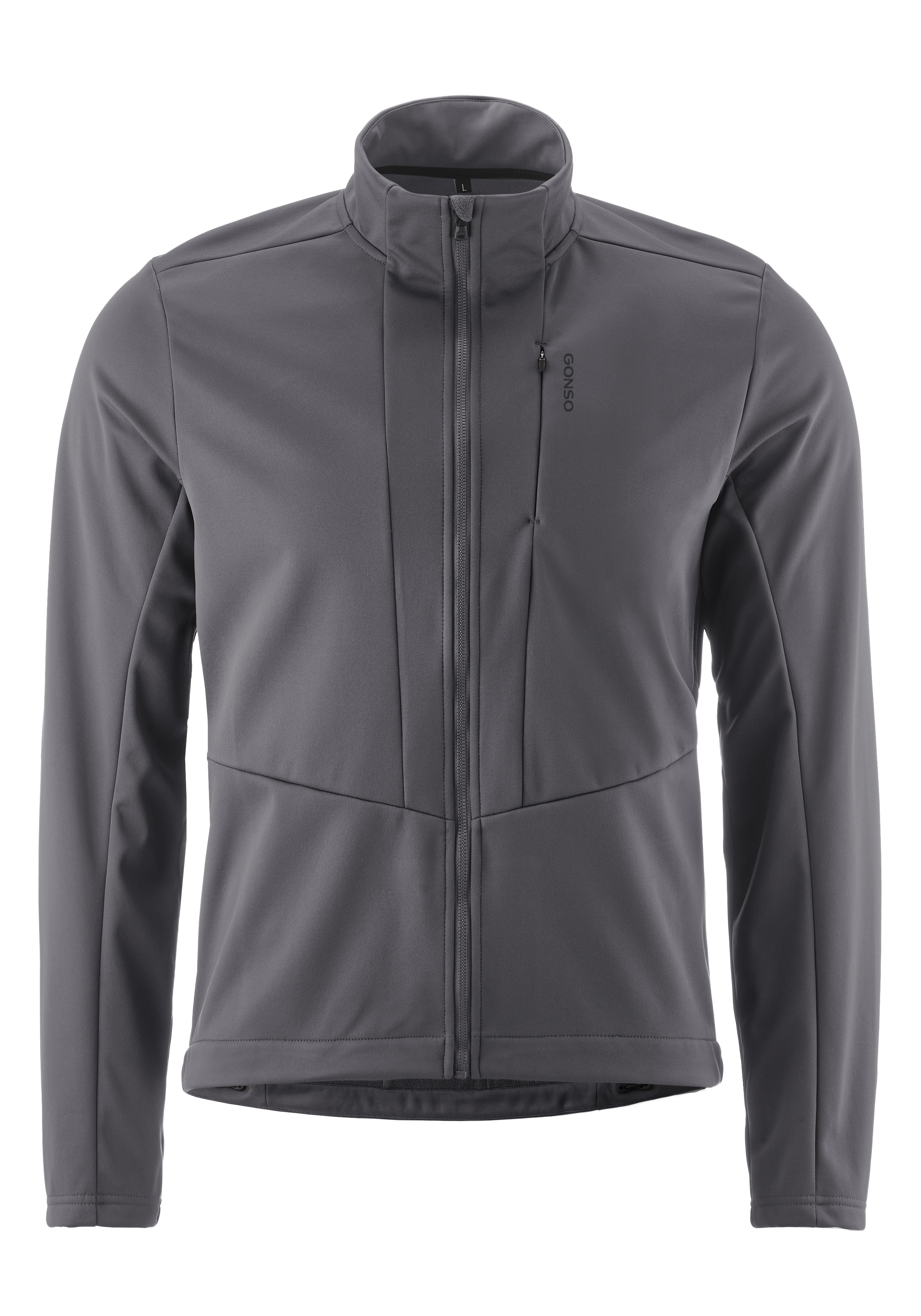 Fahrradjacke GONSO "ADVENTURE JACKET SOFTSHELL M", Herren, Gr. 5XL, grau, 100% Polyester, Rundhals, Jacken, Herren Softshell-Jacke, Radjacke slim fit Image