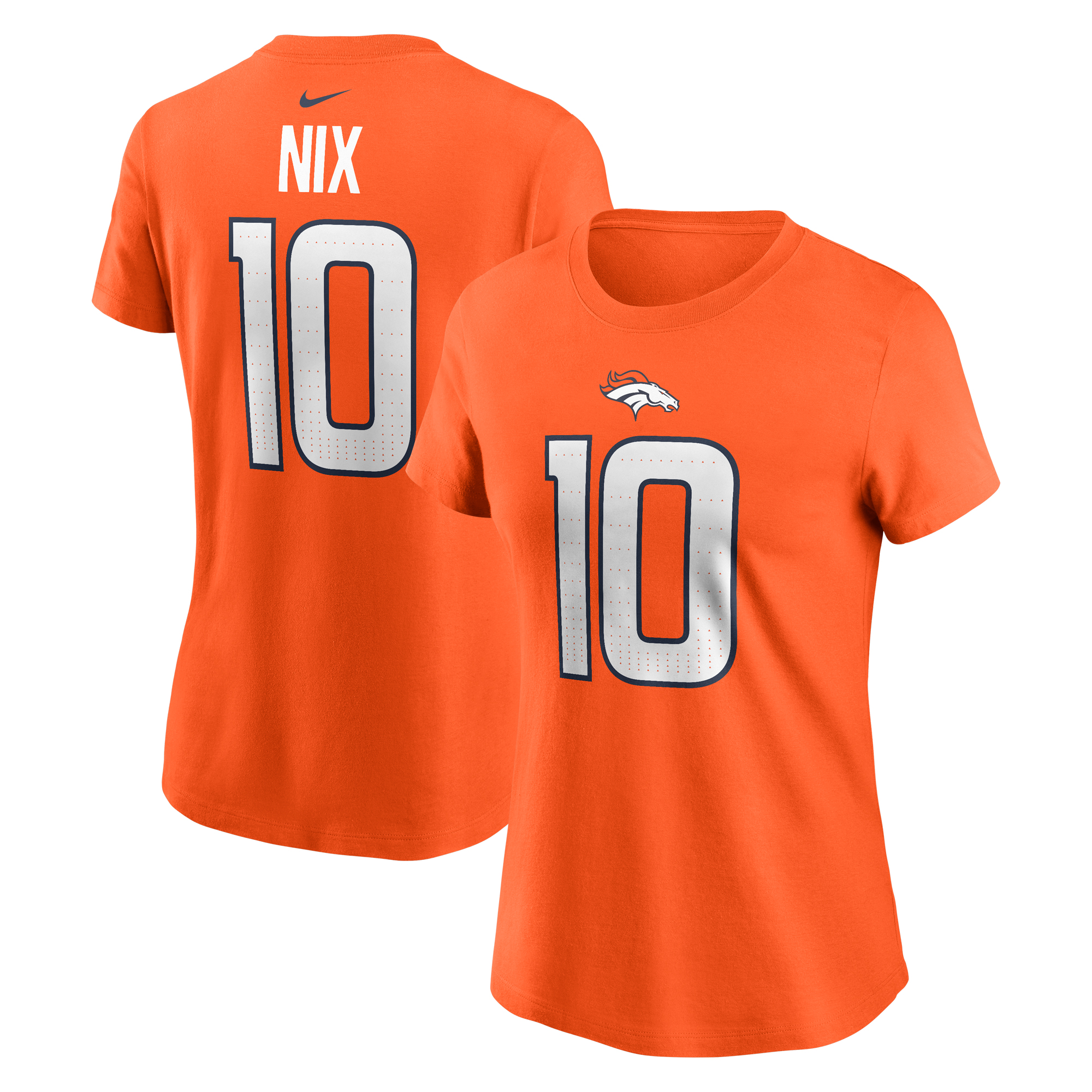 Nike Bo Nix Denver Broncos T-Shirt mit Name und Nummer für Damen in Orange Image