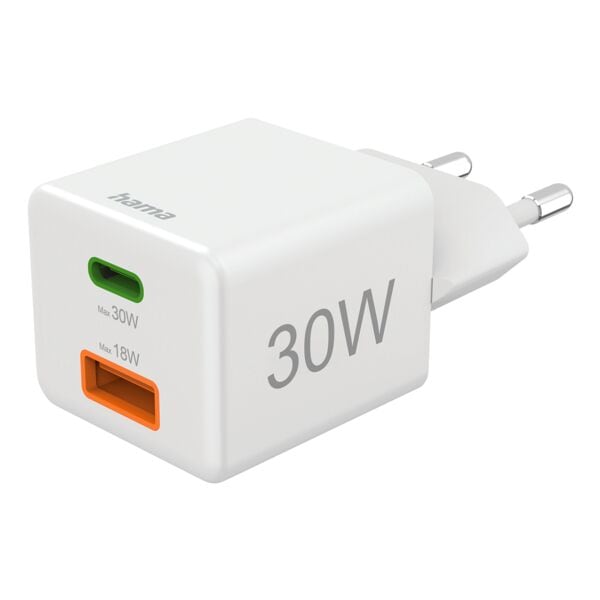 Hama Schnellladegerät USB-C / USB-A 30 W weiß, 3.4x2.9 cm Image