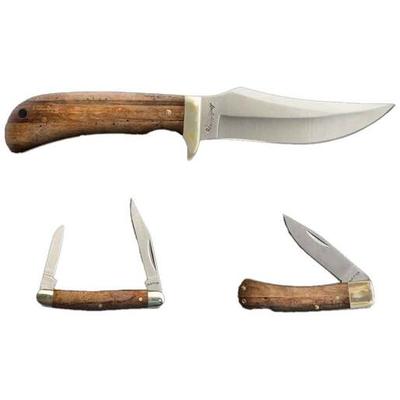 Uncle Henry 3 Piece Fixed Blade and Folding Knives Combo Knife Set - Brown