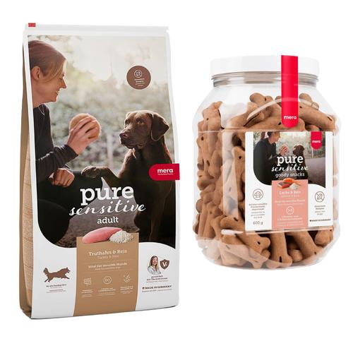 mera pure sensitive Hund Mixpaket: 12,5kg Adult Truthahn & Reis Trockenfutter & 3x 600g Lachs &...