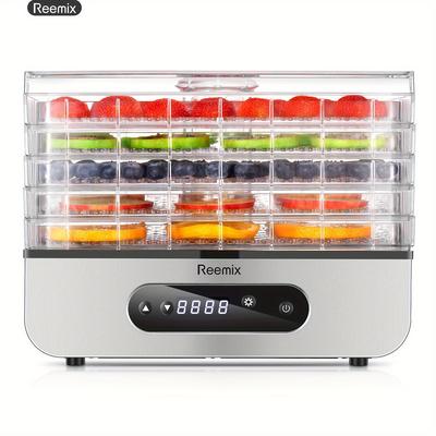 TEMU Reemix Food Dehydrator Machine, Compact For Food And Jerky, Fruits, Veggies, 500w Dehydrated Dryer With Temperature Control, 5 Bpa-free Trays Dishwasher Safe, Silver (fd903b)