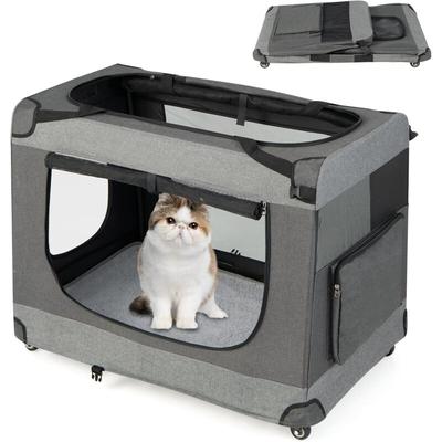 Costway - Faltbares Hundetransportbox mit Rädern, 82,5x59x67cm, Katzentransportbox mit Schultergurt