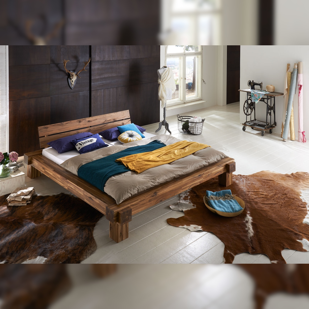 SAM® Massivholzbett Balkenbett 140 x 200 cm aus Akazie ELKE Image