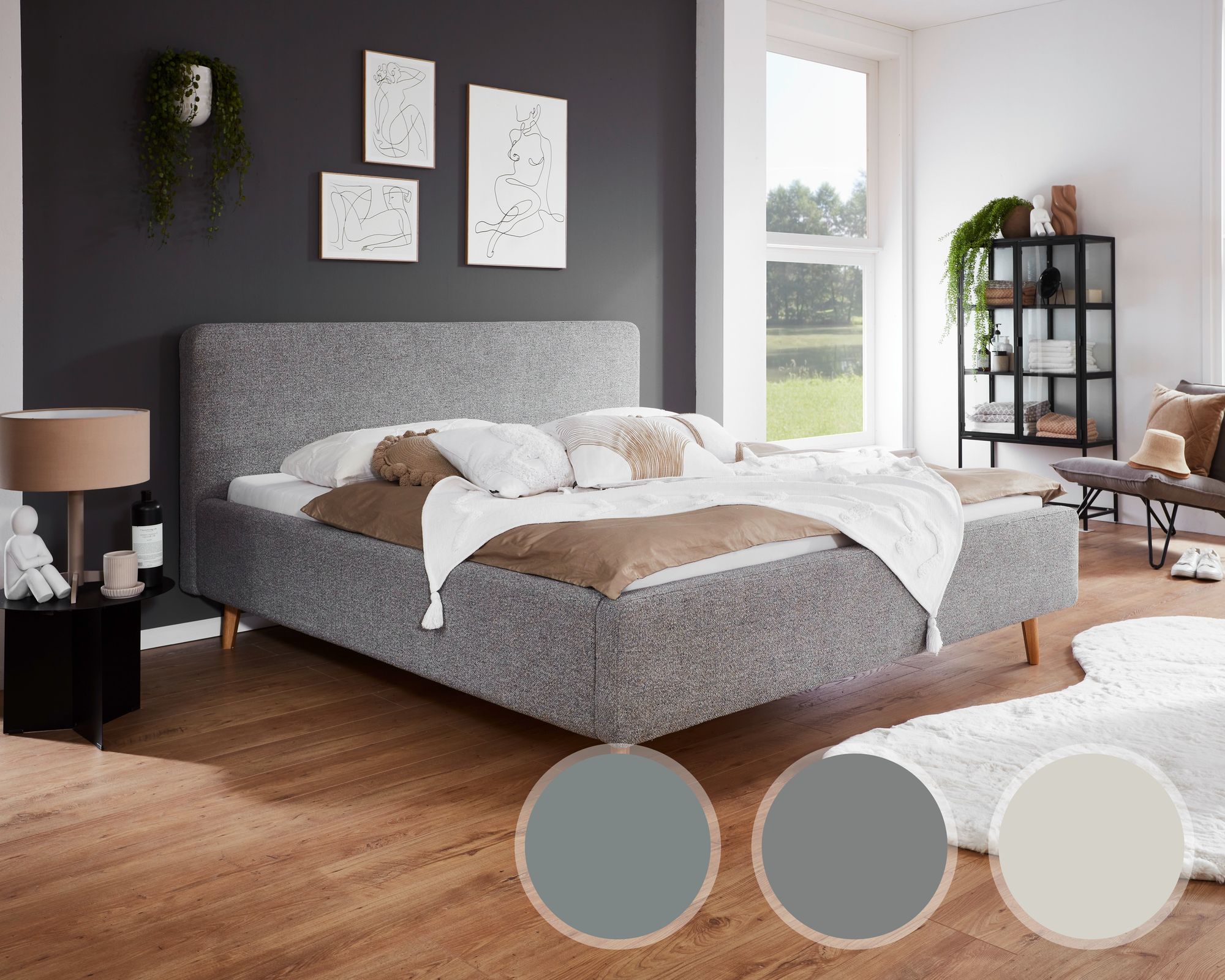 meise.möbel »Mattis« Polsterbett Webstoff mit Bettkasten 180x200 cm / beige / mit Bettkasten