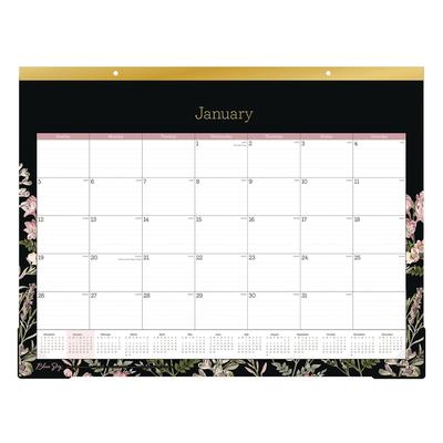Blue Sky Neveah Monthly Desk Pad Calendar, Floral Artwork, 22" x 17", White/Black/Pink Sheets, Gold Headband, 12-Month (Jan-Dec): 2025 (BLS148629)