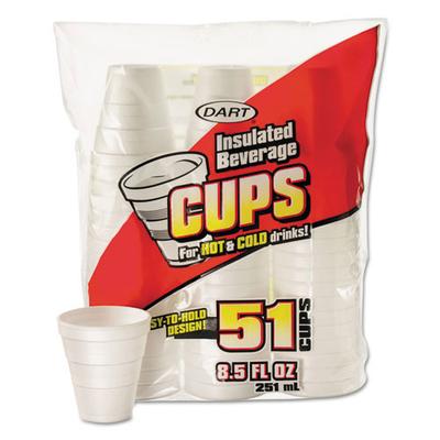 Dart Drink Foam Cups, 8.5 oz, White, 51/Bag, 24 Bags/Carton (DCC8RP51)