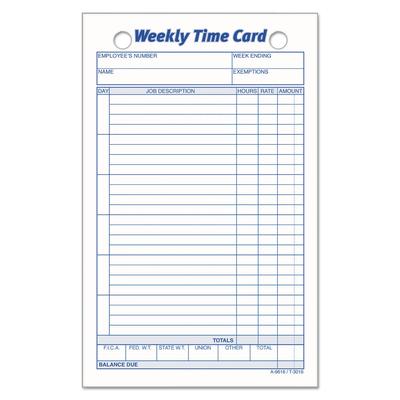 TOPS Weekly Employee Time Cards, One Side, 4.25 x 6.75, 100/Pack (TOP3016)