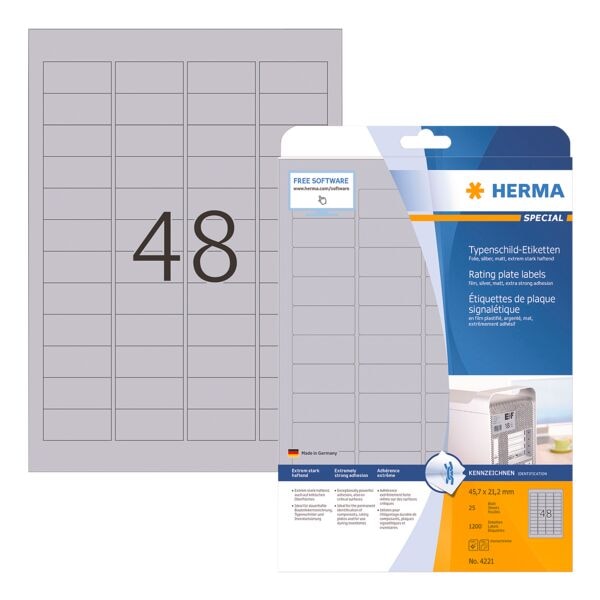 Herma 1200er-Pack Typenschild-Etiketten »4221« silber