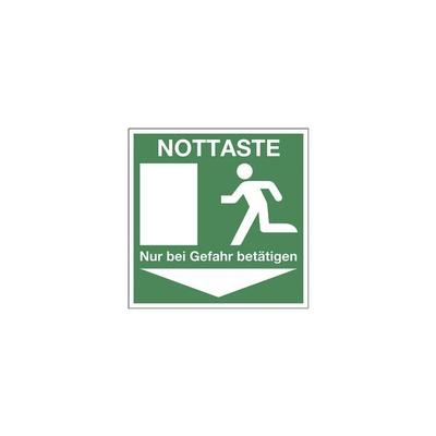 Rettungszeichen »Nottaste - Bei Gefahr betätigen« 15 x 15 cm Folie (0,4 mm), LimarLite, 15x15 cm