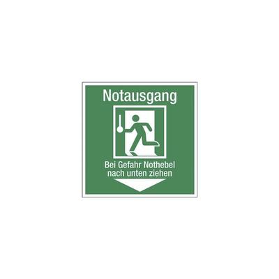 LimarLite Rettungszeichen »Notausgang - Bei Gefahr Nothebel nach unten ziehen« 20 x 20 cm, 20x20 cm