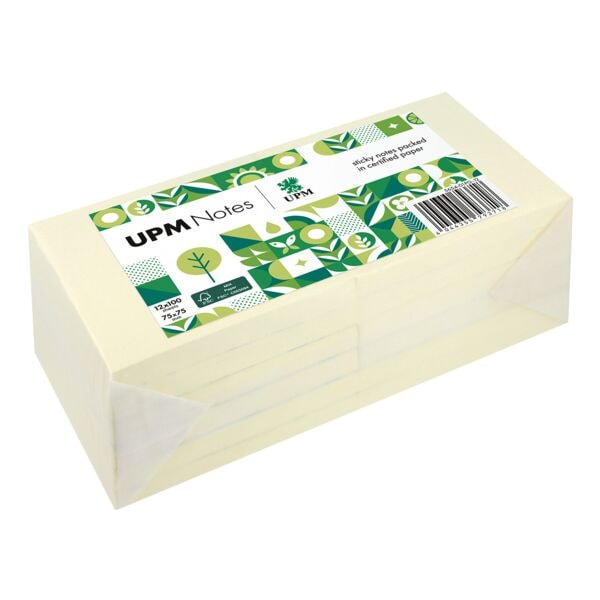 UPM 12x 100 Blatt Haftnotizen »5654-01PG-12« pergaminverpackt - gelb 7,5 x 7,5 cm gelb Image