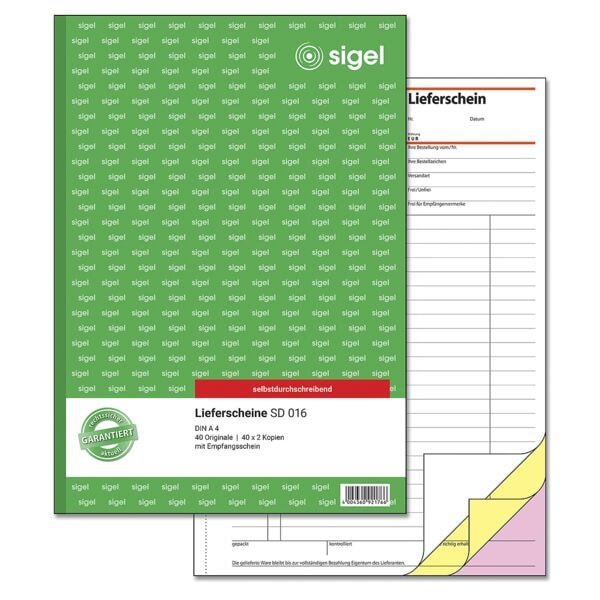 Sigel Formularbuch »Lieferschein mit Empfangsschein« SD016 gelb, 21x29.7 cm Image