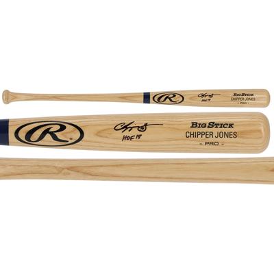 Von Chipper Jones, Atlanta Braves, signierter Rawlings-Spielmodellschläger mit „HOF 18“-Aufschrift Image