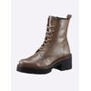 Schnürstiefel HEINE, Damen, Gr. 38, grau (taupe), Leder, Lackleder, Lackleder, modisch, Schuhe