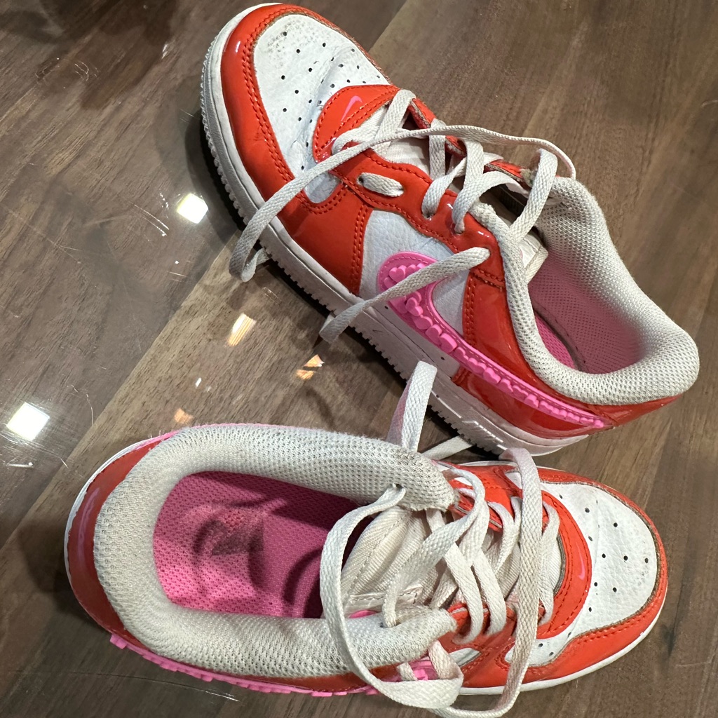 Nike Shoes | Girls Nike Sneakers Red Pink Love Edition Size 2 | Color: Pink/Red | Size: 2bb