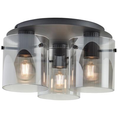 BRILLIANT Deckenleuchte "Riffelini", grau (anthrazit, rauch), Ø 37,00cm H: 20,00cm, Lampen, 20 x 37 cm, 3 x E27-Fassung, geriffeltes Rauchglas, anthrazit Image