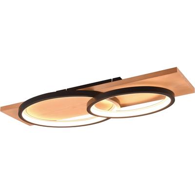 TRIO LEUCHTEN LED Deckenleuchte "BARCA, dimmbare Deckenlampe aus Holz & Metall mit indirektem Licht", schwarz (schwarz matt), H: 10,0cm, Lampen, LED warmweiß & 3500 Lumen, für Wand- und Deckenmontage, 3 Dimmstufen Image