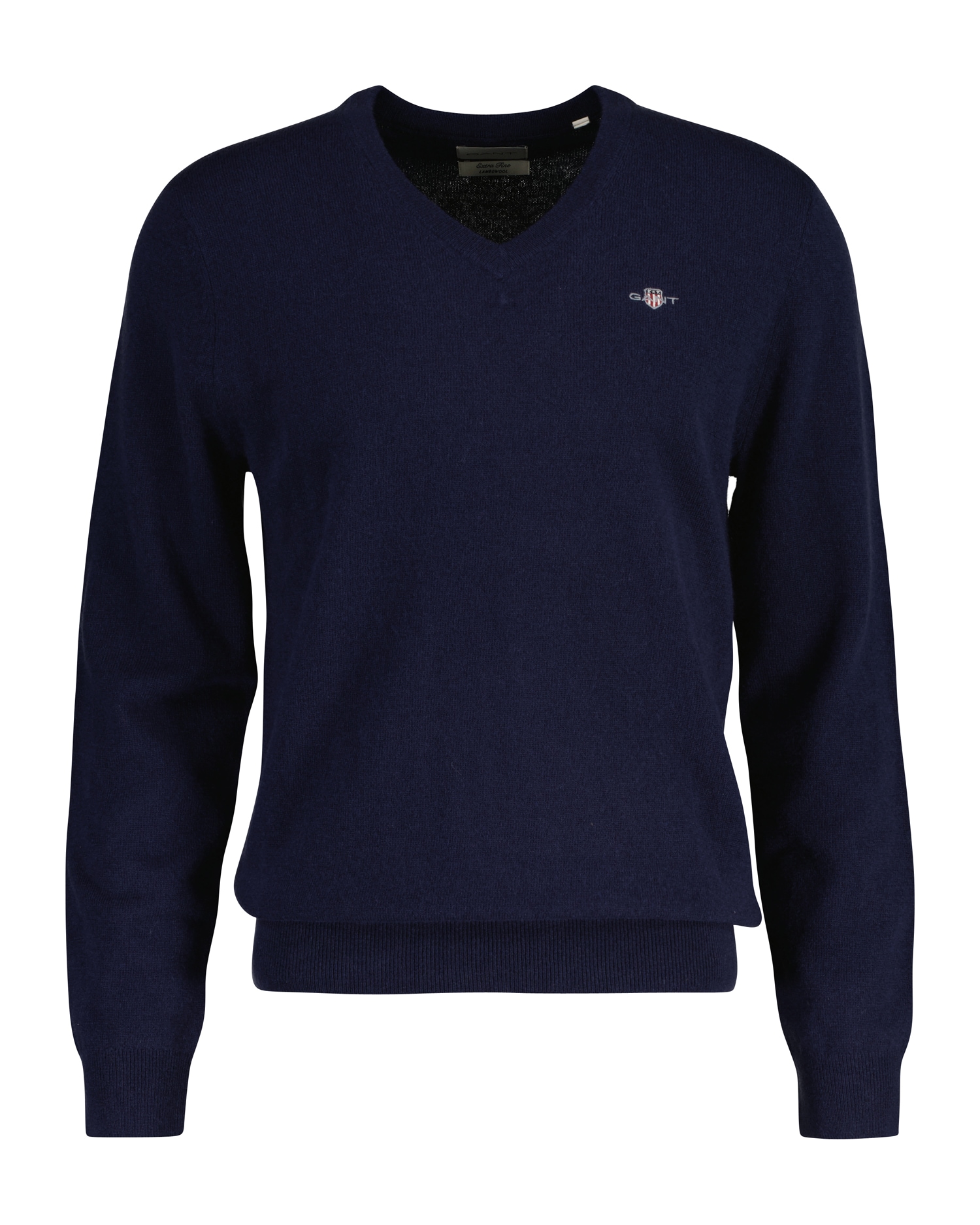 V-Ausschnitt-Pullover GANT "EXTRAFINE LAMBSWOOL V-NECK", Herren, Gr. 3XL, blau (marine), Feinstrick, Obermaterial: 90% Wolle, 10% Polyamid, normal hüftlang, V-Ausschnitt, Rippstrickbündchen, Pullover, mit Logostickerei Image