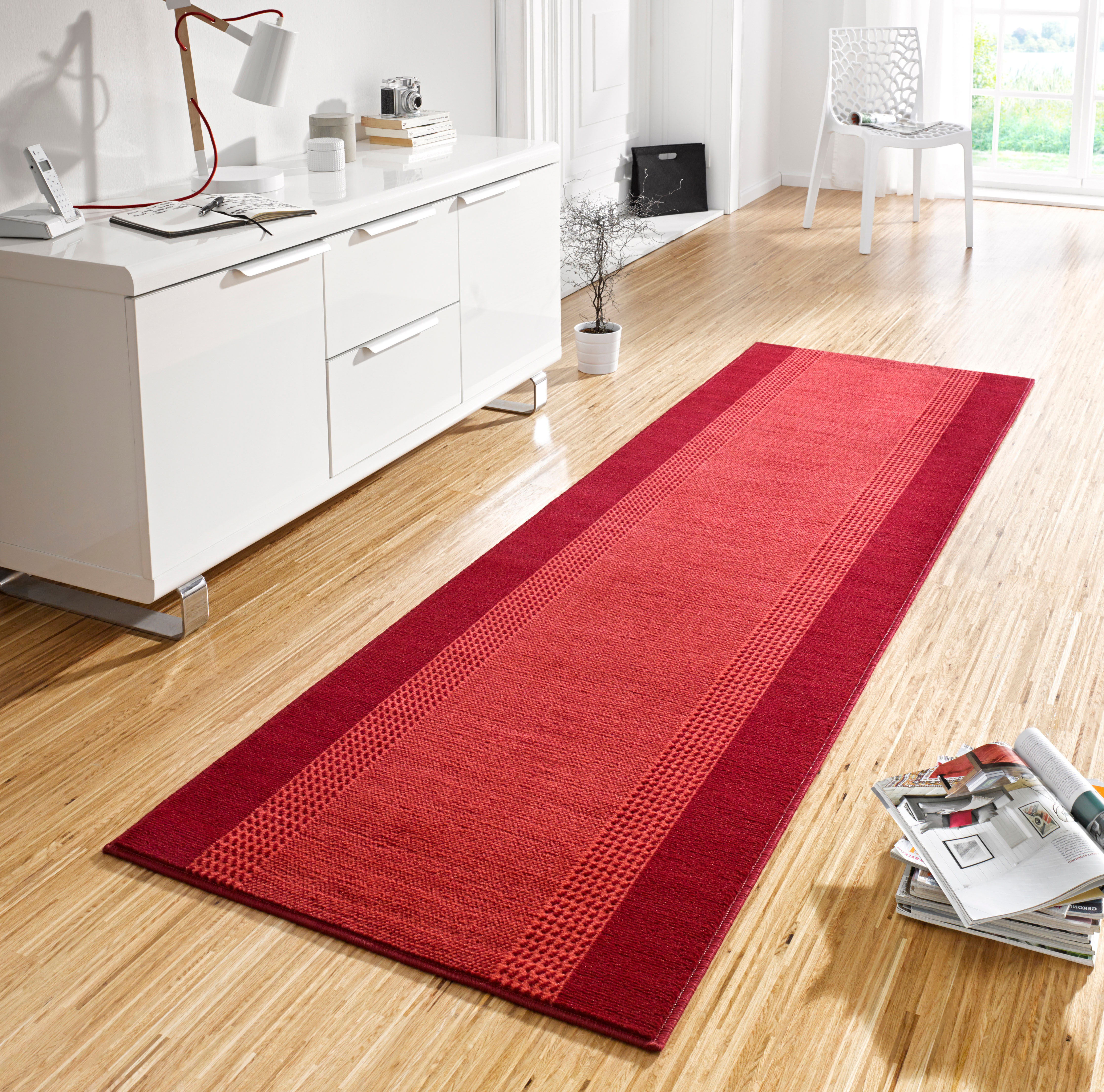 Teppich HANSE HOME "Band" Gr. 42, rot, B:80cm H:9mm L:350cm, Kunstfaser, Teppiche, Teppich, Kurzflor, weich, Läufer Größen, Wohnzimmer, Schlafzimmer, Esszimmer