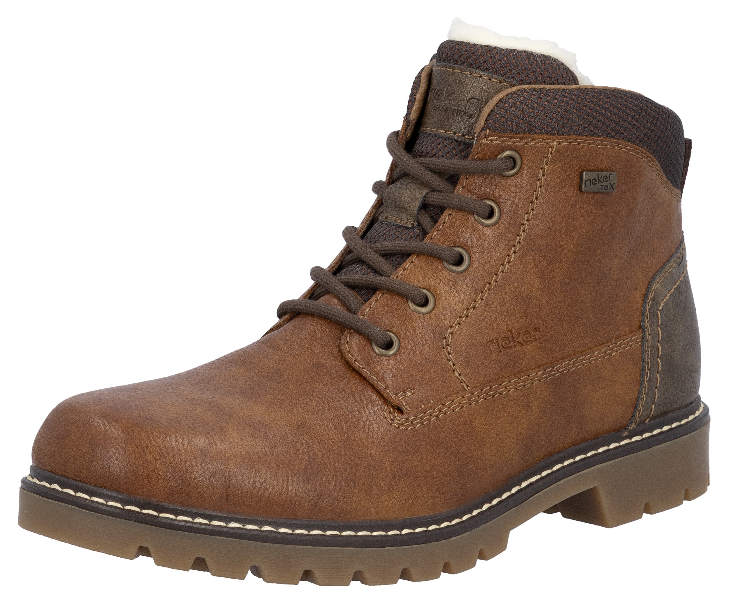 Winterstiefelette RIEKER, Herren, Gr. 44, braun, Lederimitat, Textil, Schuhe, Workerboots, Schnürboots, Trekkingstiefel mit riekerTEX-Membran, Topseller